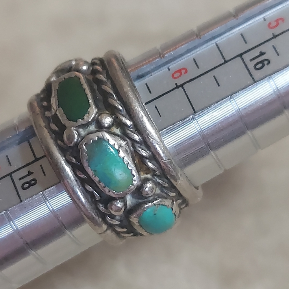 Vintage Sterling Silver Turquoise Boho Statement Band Ring - Picture 2 of 9